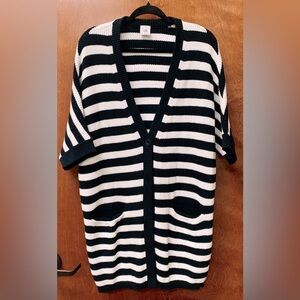 Cabi black and white striped cardigan